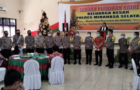 Terapkan Prokes, Polres Minsel Gelar Ibadah Natal