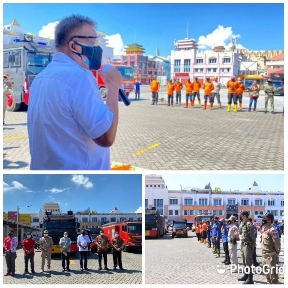 Olly Dondokambey Lepas Petugas Penyemprotan Disinfektan di 15 Kabupaten/Kota se-Sulut