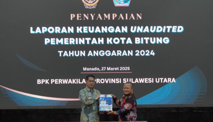 Wali Kota Bitung Hengky Honandar Serahkan LKPD Tahun 2024 Ke BPK RI Perwakilan Sulut