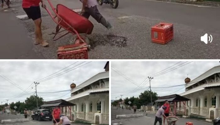 Warga Kelurahan Mot-Bes Kotamobagu Gotong Royong Perbaiki Jalan Berlubang