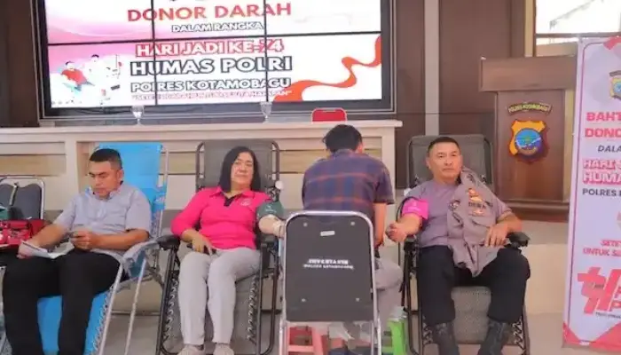 Sambut Hari Jadi ke-74 Humas Polri, Puluhan Polisi Polres Kotamobagu Lakukan Donor Darah