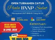Standar Turnamen Profesional, Catur BNNP Sulut Cup 2026 Berhadiah Total Rp 35 Juta